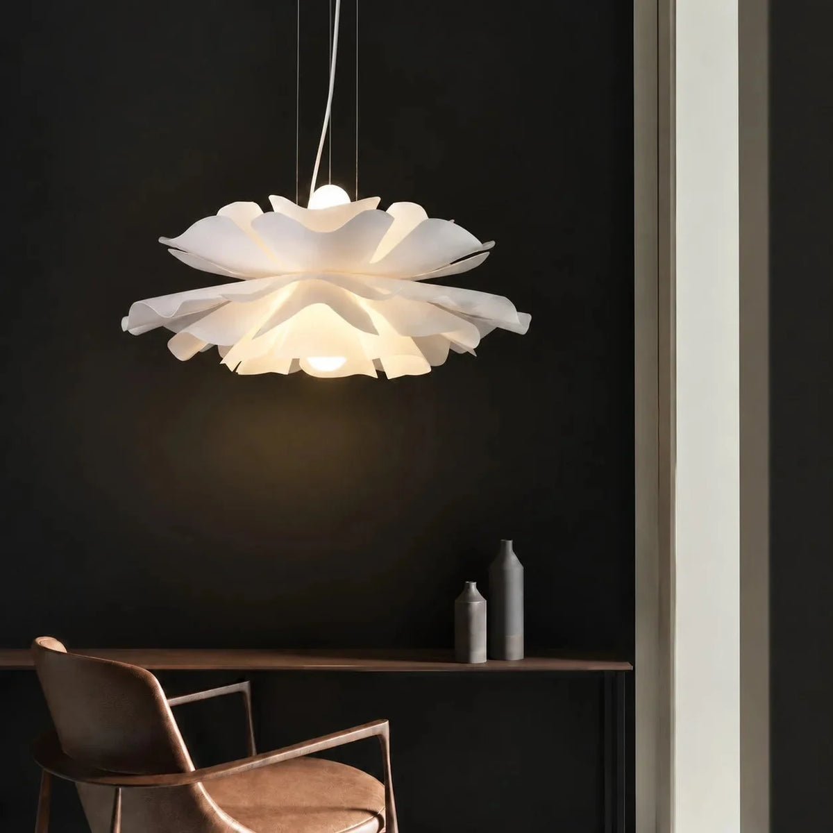 Layered petal flower pendant light