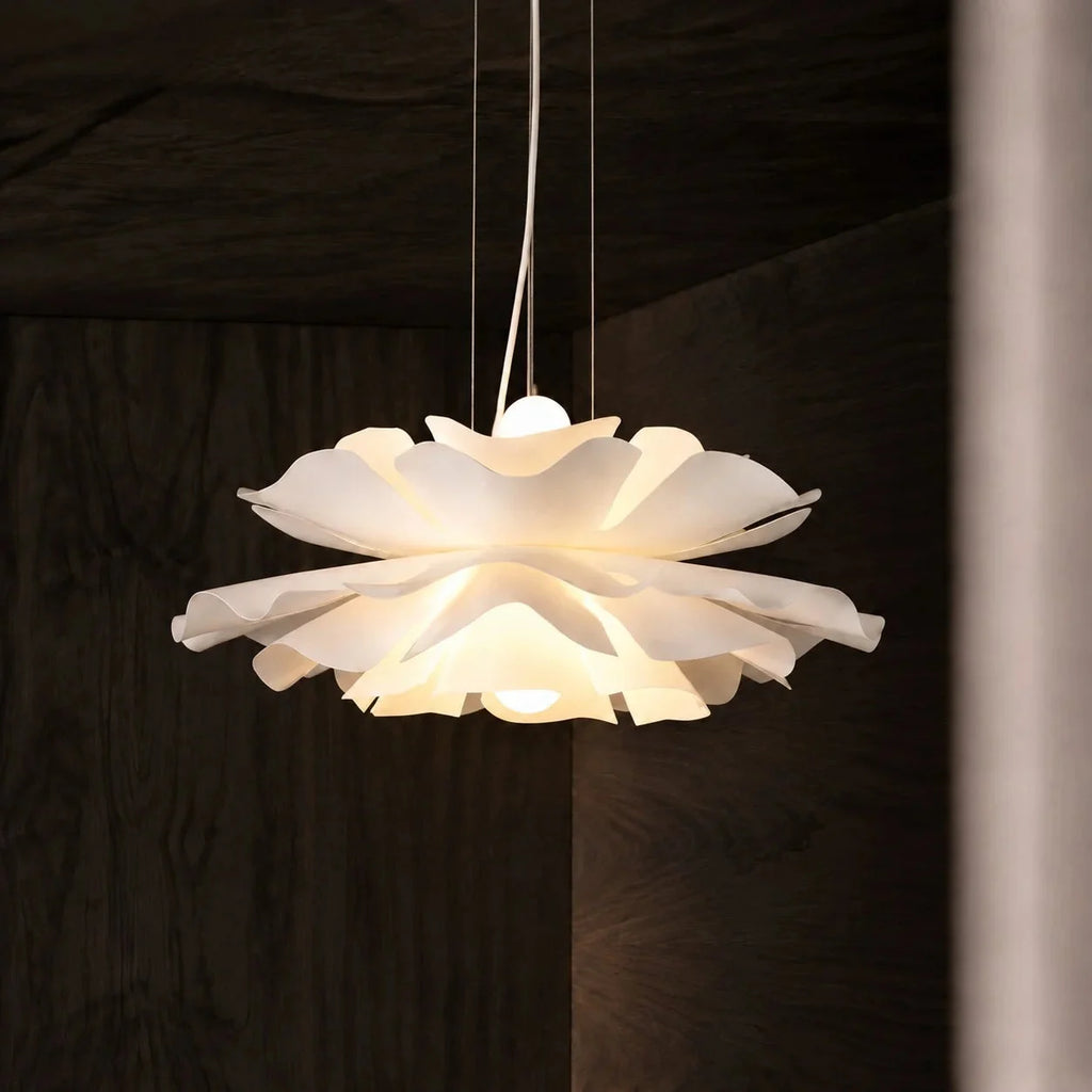 Layered petal flower pendant light, 40cm wide, White