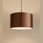 Leather drum pendant, close-up of the leather shade from below