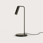 Leather-head spotlight desk lamp, marble base, with a black leather head