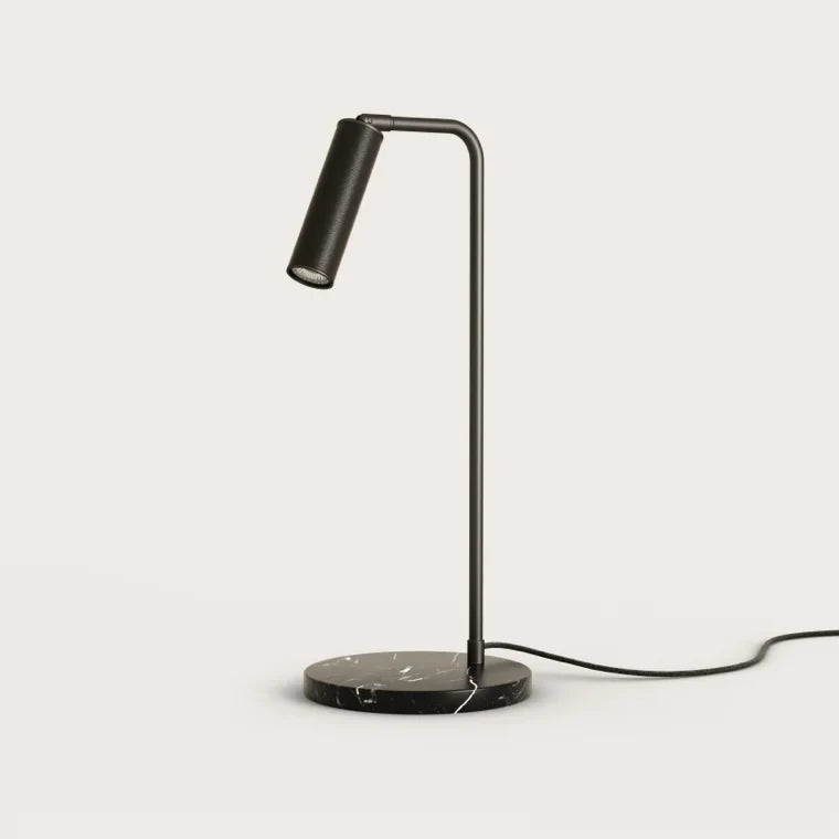 Leather-head spotlight desk lamp, marble base, with a black leather head