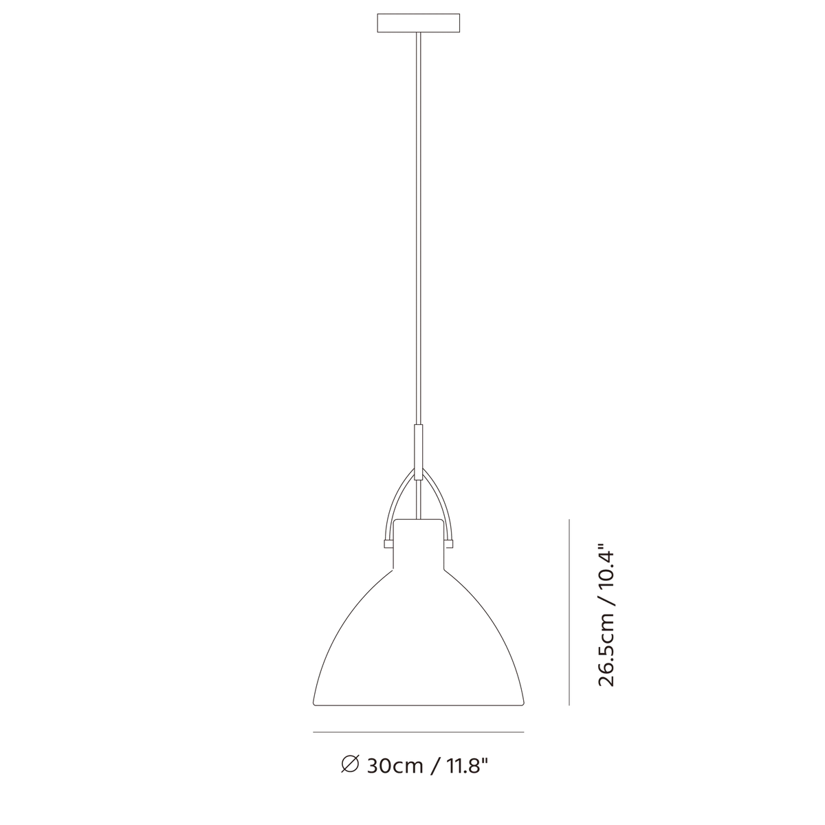 Library-style metal pendant, dimension drawing