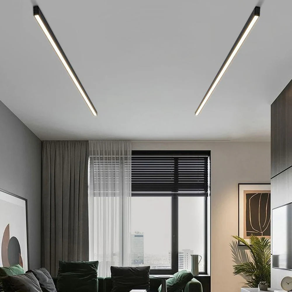 Linear black LED ceiling light, 120cm, Three colours, switchable