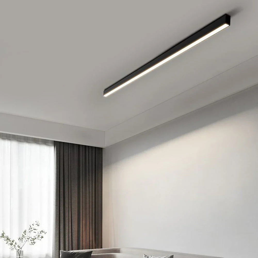 Linear black LED ceiling light, 60cm, Three colours, switchable