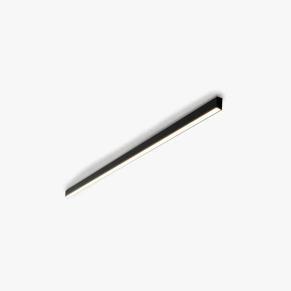 Linear black LED ceiling light, lit