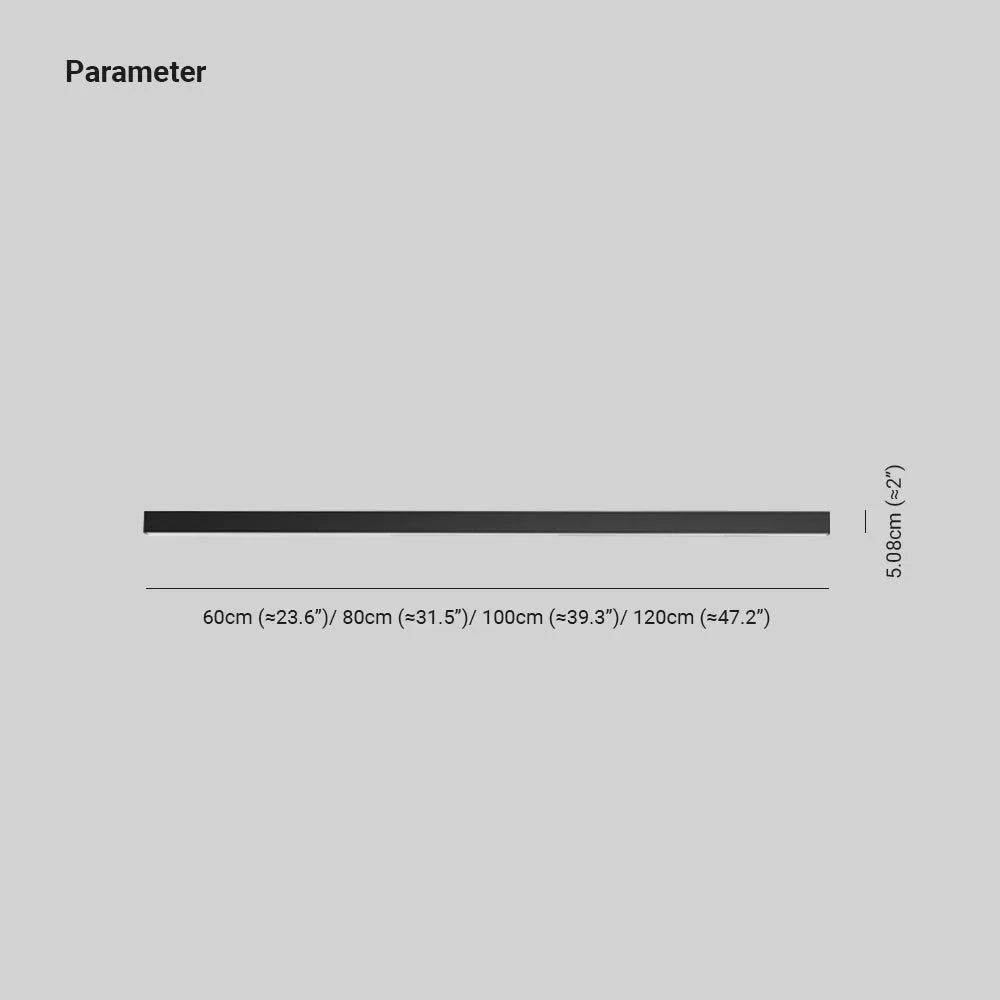 Linear black LED ceiling light, with measurements