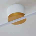 Linear flush ceiling light, close-up of the gold-banded mount