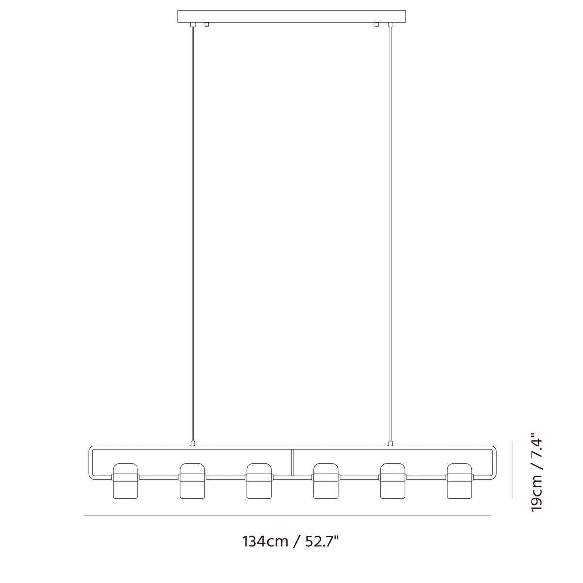 Linear frame LED pendant, dimension drawing