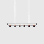 Linear frame LED pendant, in black, front view