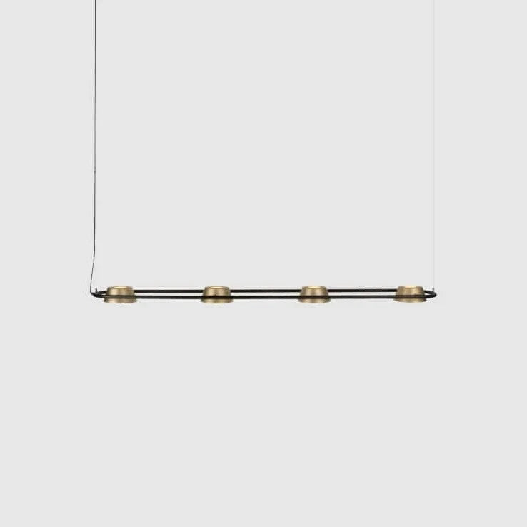 Linear LED pendant with four rotating shades, with champagne gold shades
