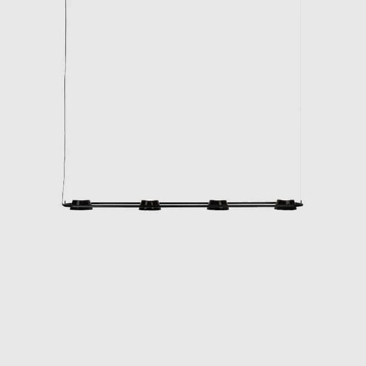 Linear LED pendant with four rotating shades, with black shades