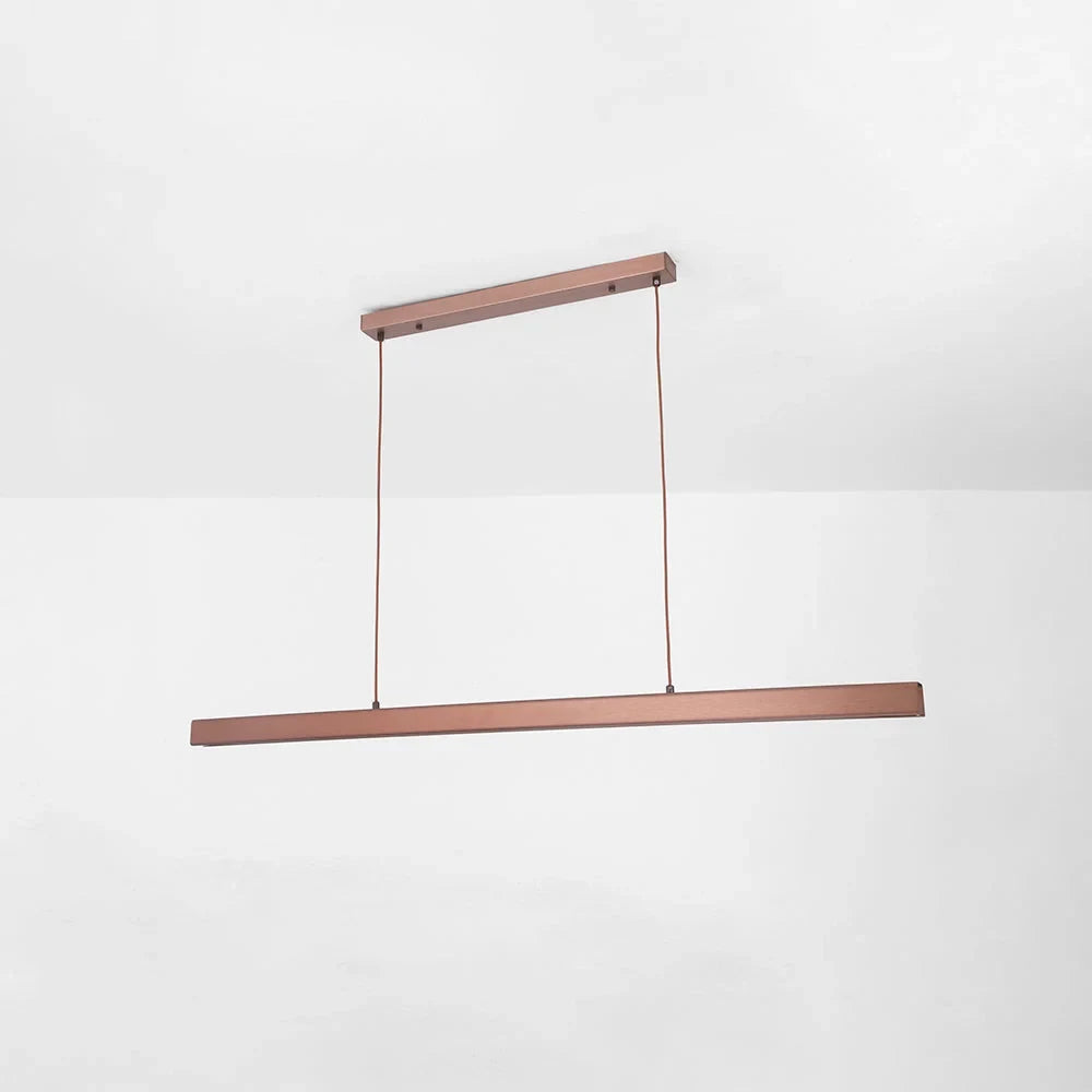 Linear LED pendant light, in brown, on a white background
