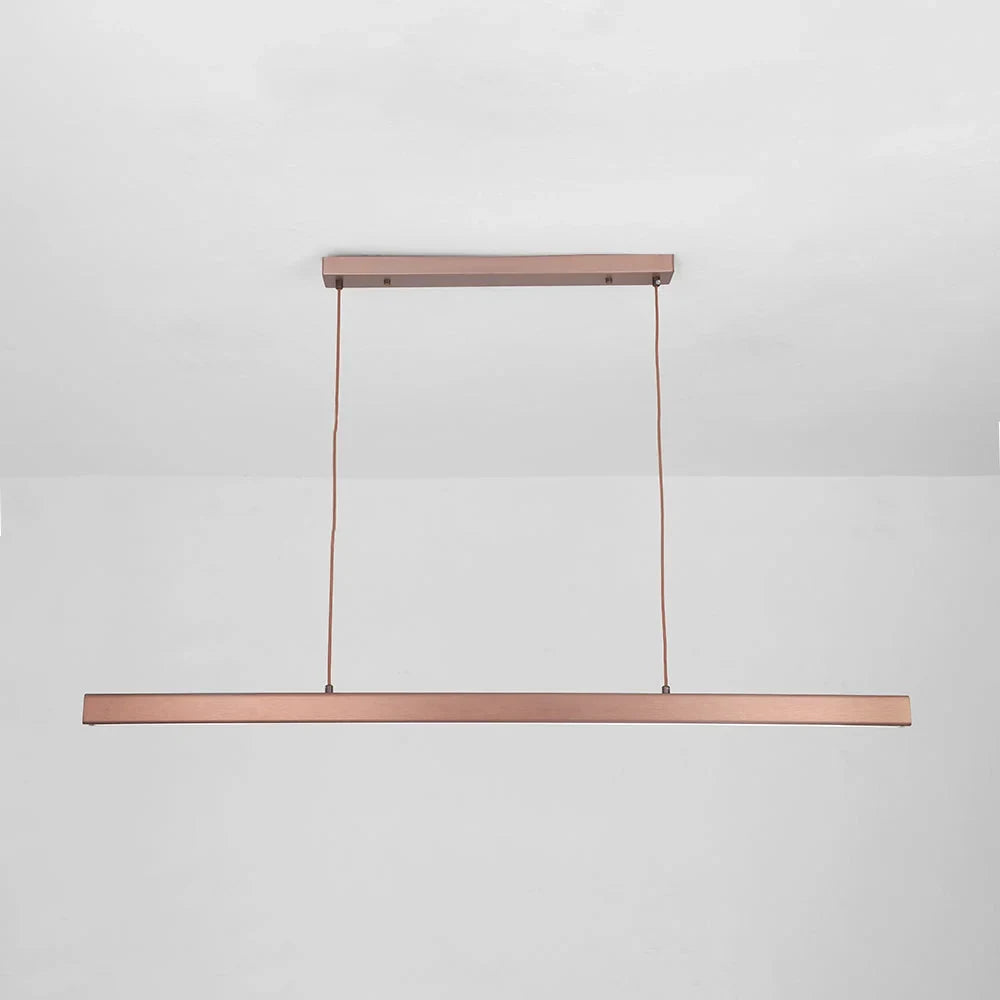 Linear LED pendant light, in brown, on a white background