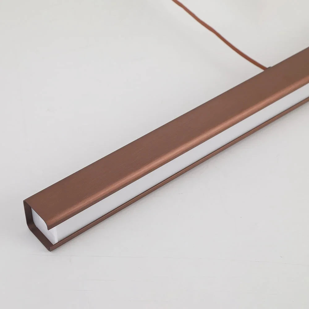 Linear LED pendant light, close-up of the LED strip lit