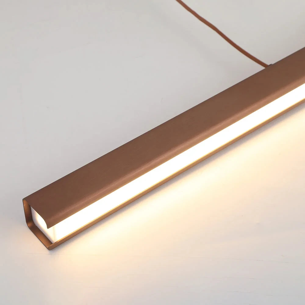 Linear LED pendant light, close-up of the LED strip lit