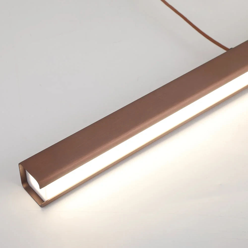 Linear LED pendant light, close-up of the LED strip lit