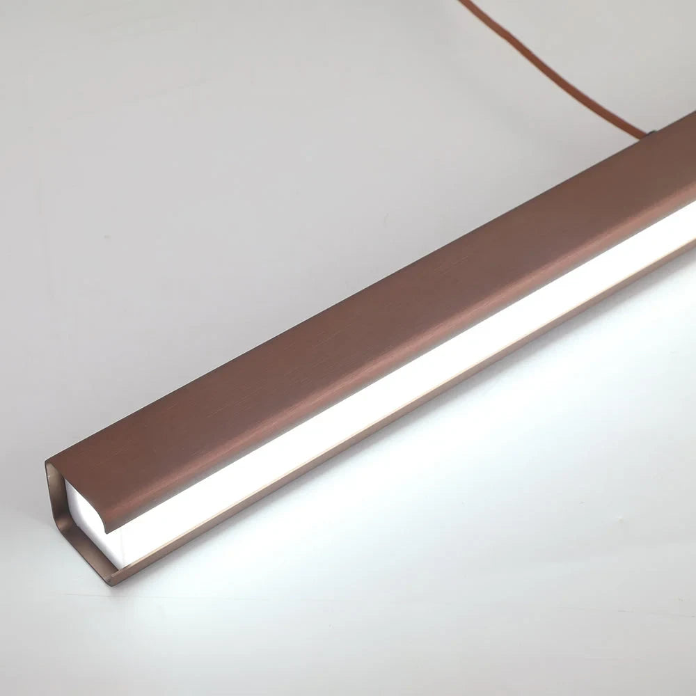 Linear LED pendant light, close-up of the LED strip lit