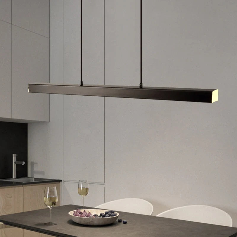 Linear LED pendant light, over a kitchen island