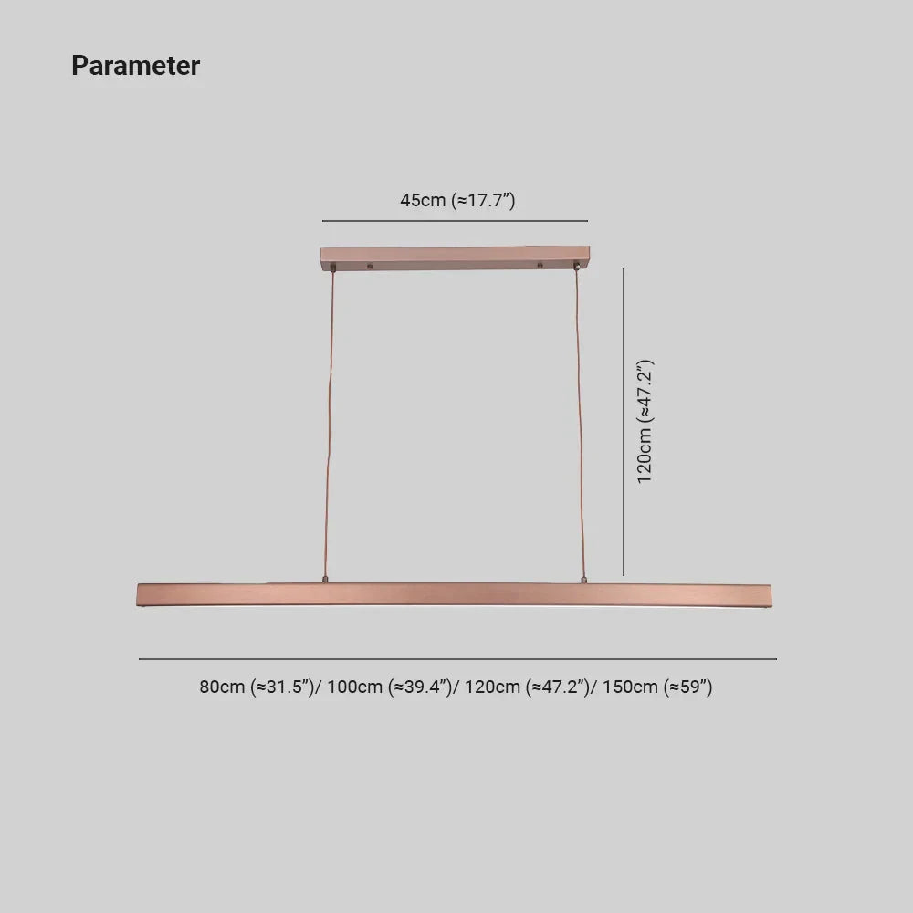 Linear LED pendant light, with its dimensions