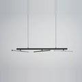 Linear LED pendant with three tilting bars, black with chrome bars