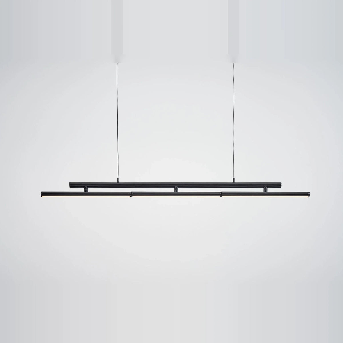 Linear LED pendant with three tilting bars, in black
