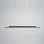 Linear LED pendant with three tilting bars, in black, bars level
