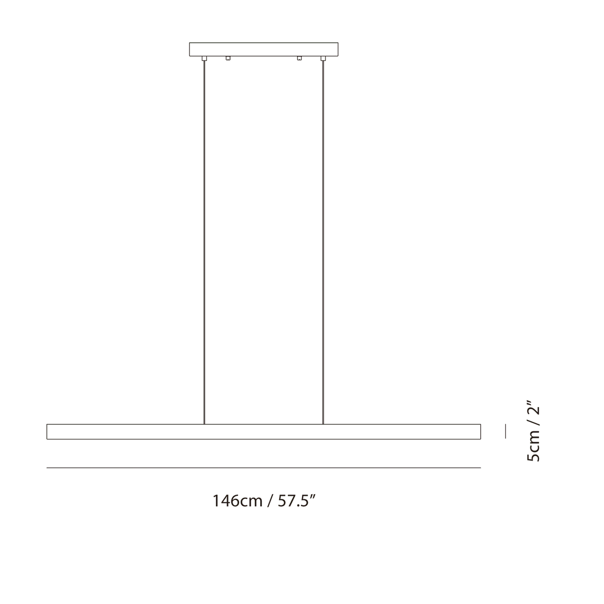 Linear LED pendant with touchless dimmer, dimension drawing
