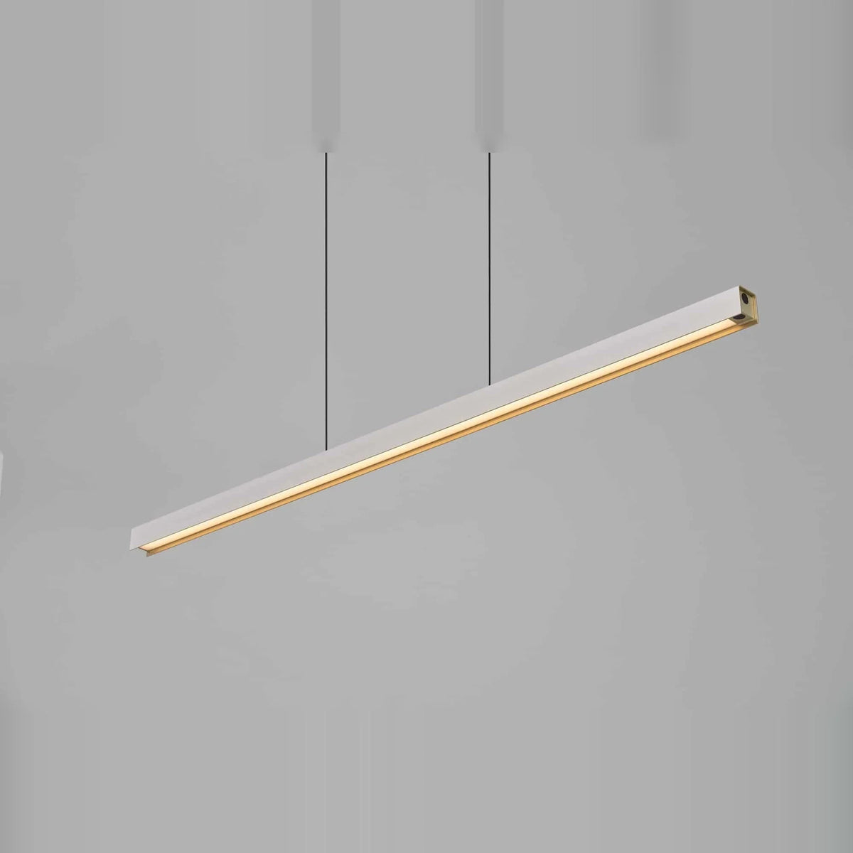 Linear LED pendant with touchless dimmer, in white