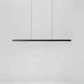 Linear LED pendant with wood ends, in matte black with walnut