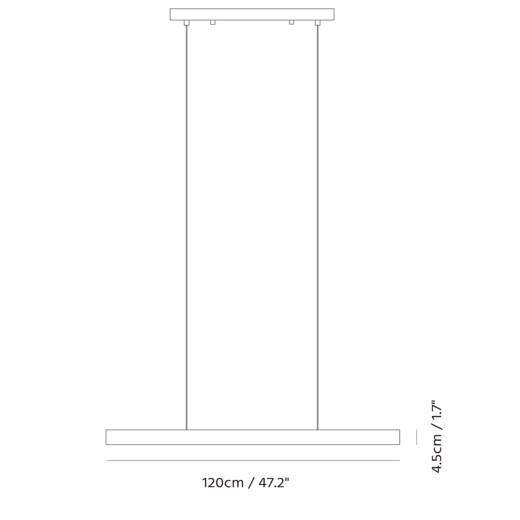 Linear LED pendant with wood ends, dimension drawing