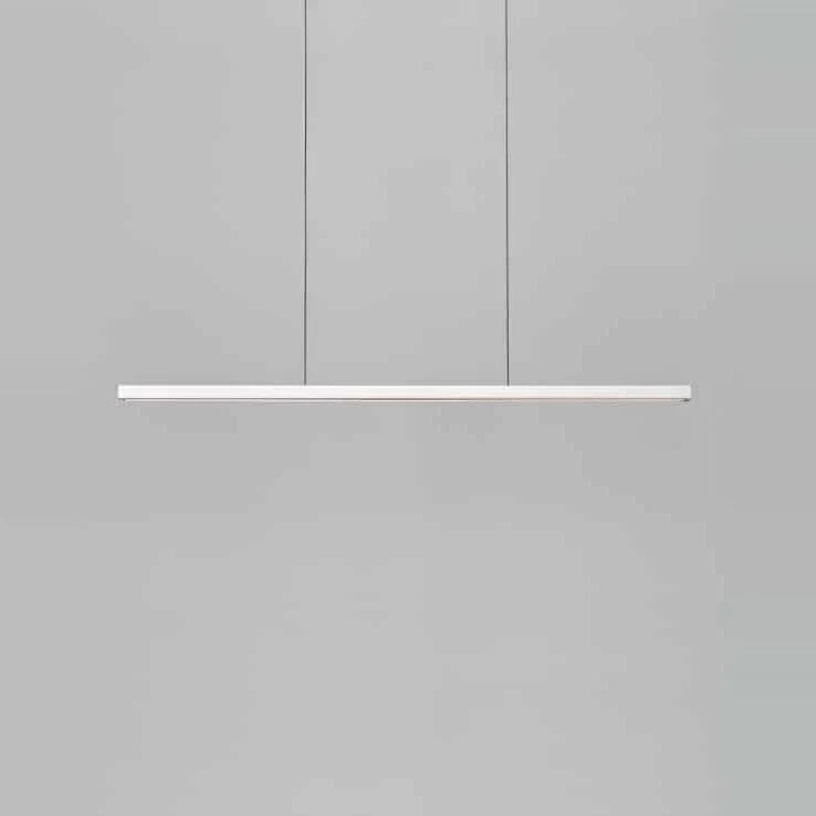 Linear LED pendant with wood ends, in matte white with beech