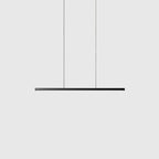 Linear LED pendant with wood ends, in matte black
