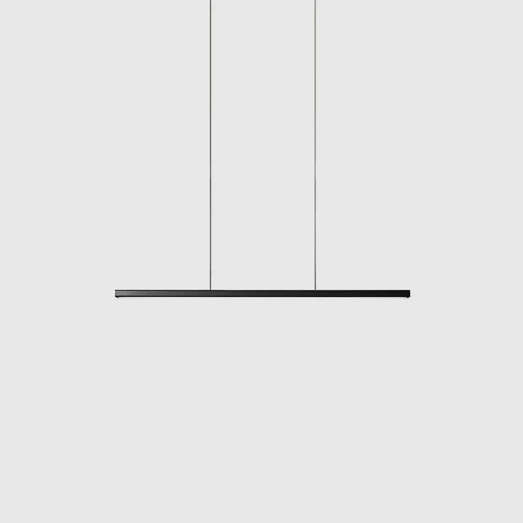 Linear LED pendant with wood ends, in matte black