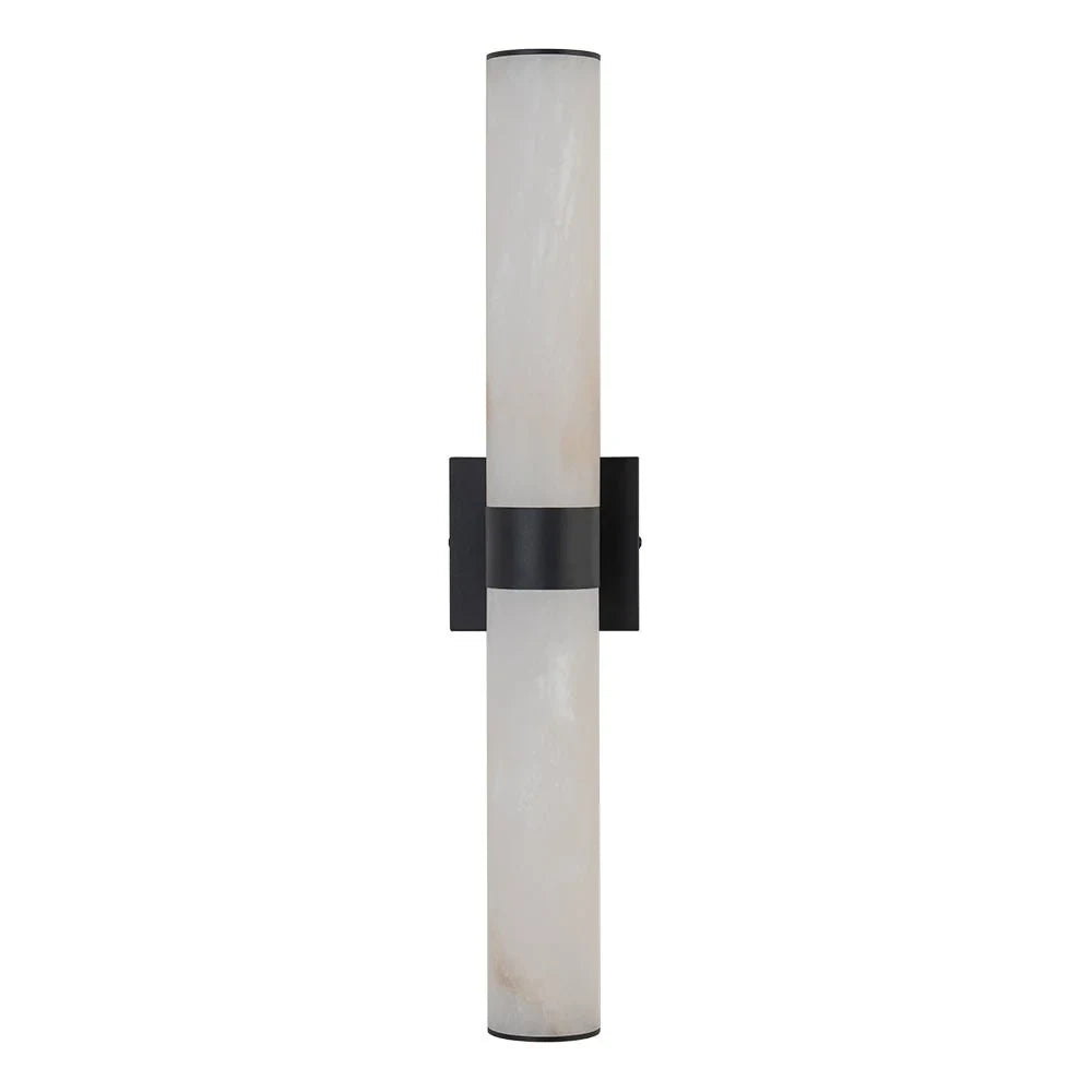 Linear LED wall light with a veined shade, in black, upright