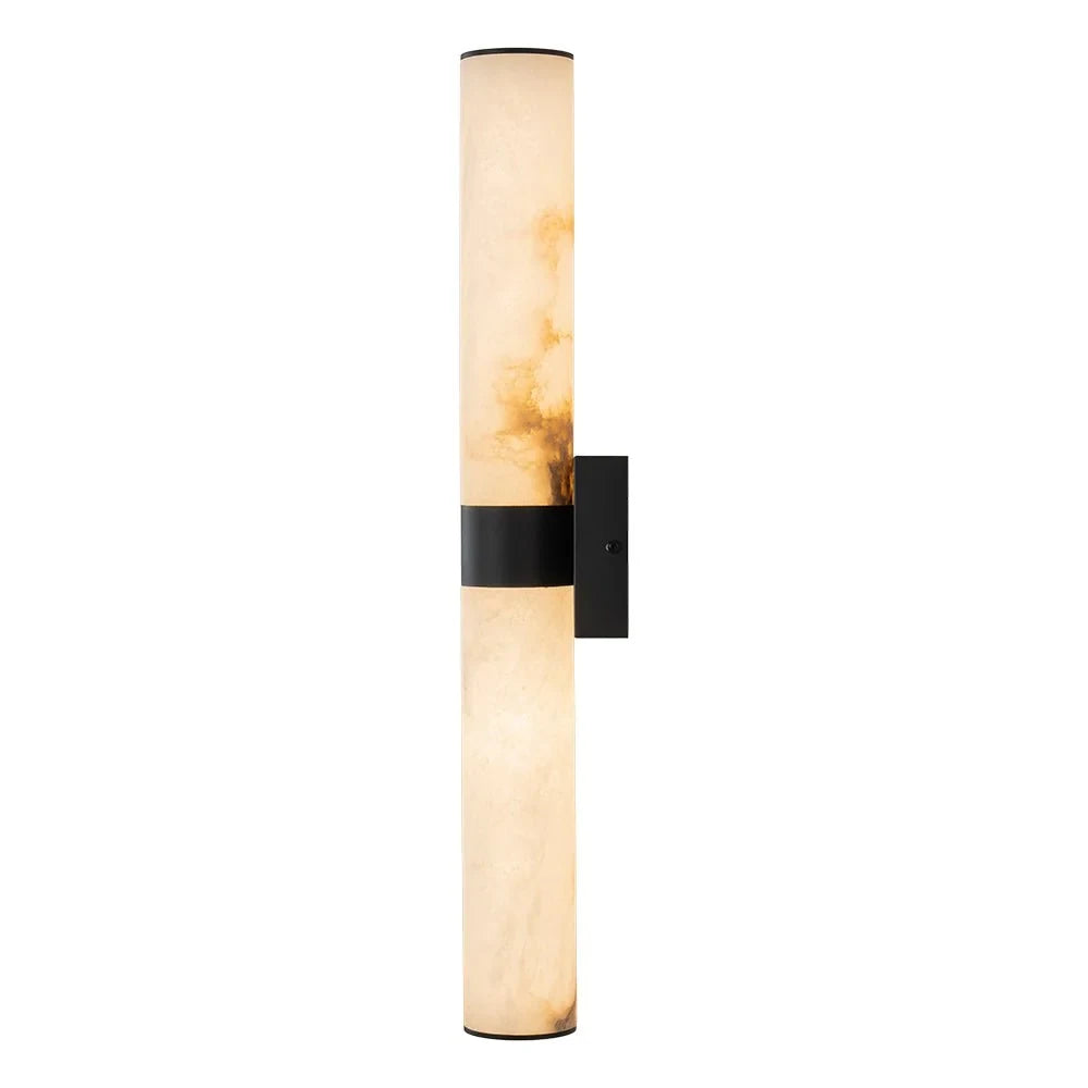 Linear LED wall light with a veined shade, in black, upright