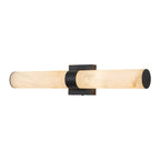 Linear LED wall light with a veined shade, in black, horizontal