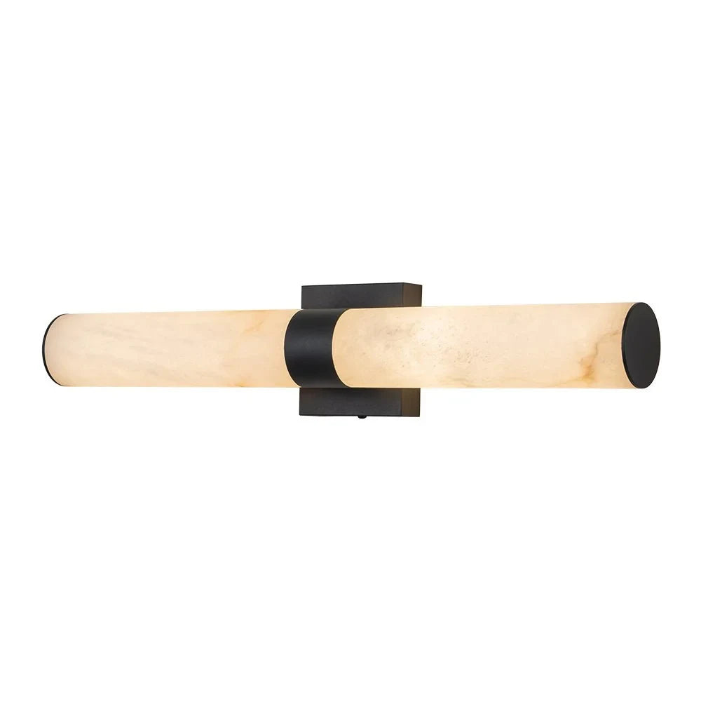 Linear LED wall light with a veined shade, in black, horizontal