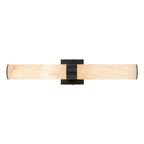 Linear LED wall light with a veined shade, in black, horizontal