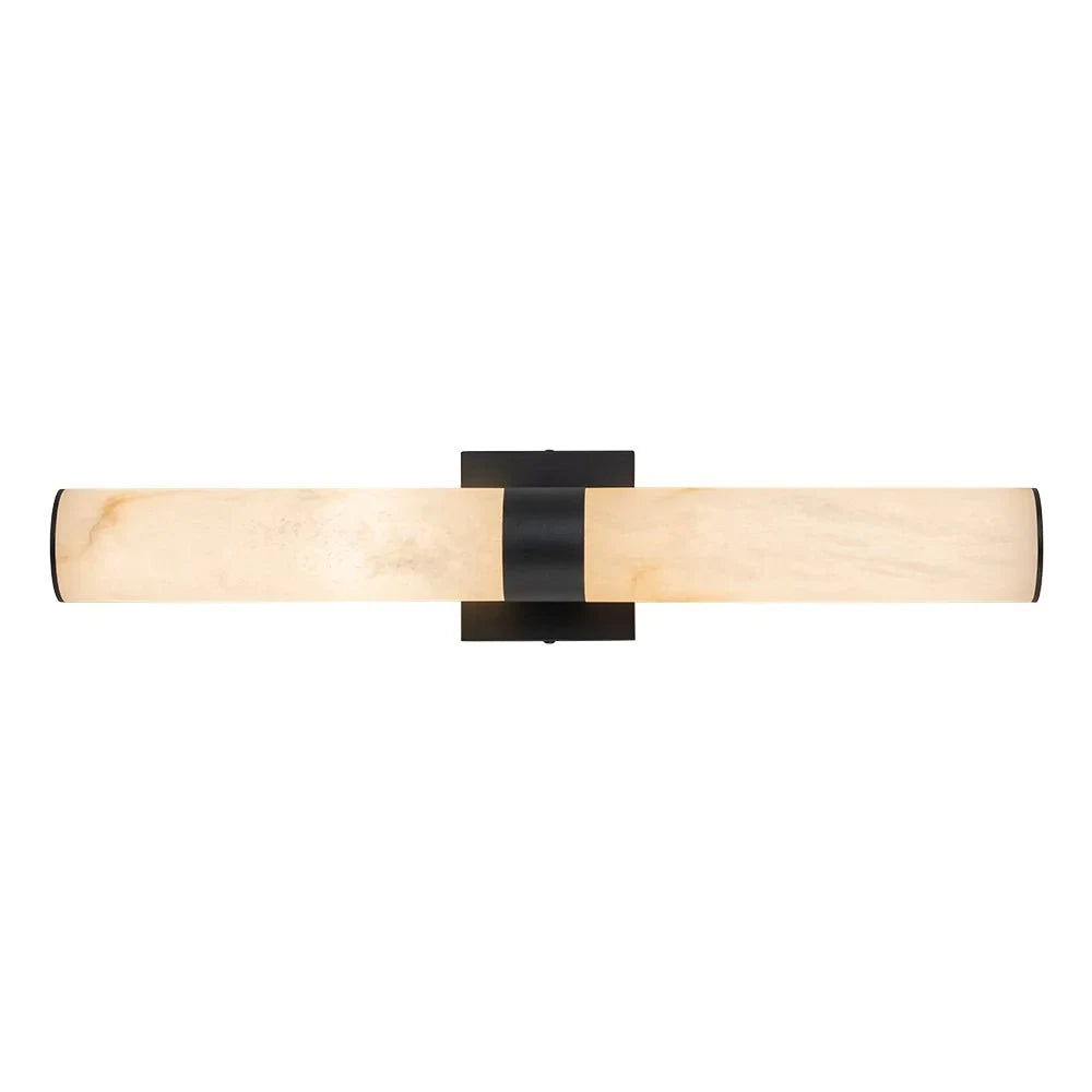 Linear LED wall light with a veined shade, in black, horizontal