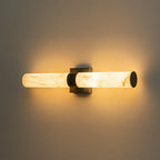 Linear LED wall light with a veined shade, lit horizontally