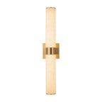 Linear LED wall light with a veined shade, in brass, upright