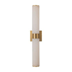 Linear LED wall light with a veined shade, in brass, upright