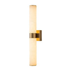 Linear LED wall light with a veined shade, in brass, upright