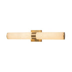 Linear LED wall light with a veined shade, in brass, horizontal