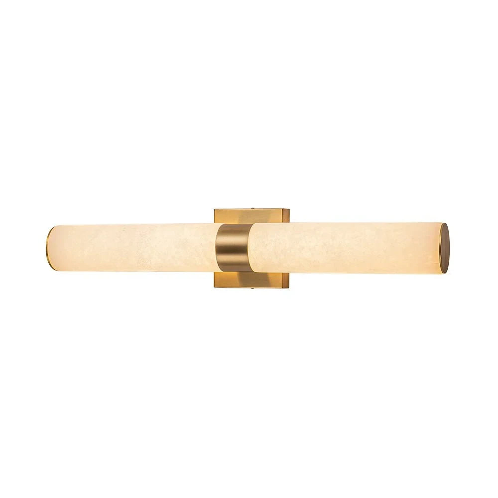Linear LED wall light with a veined shade, in brass, horizontal