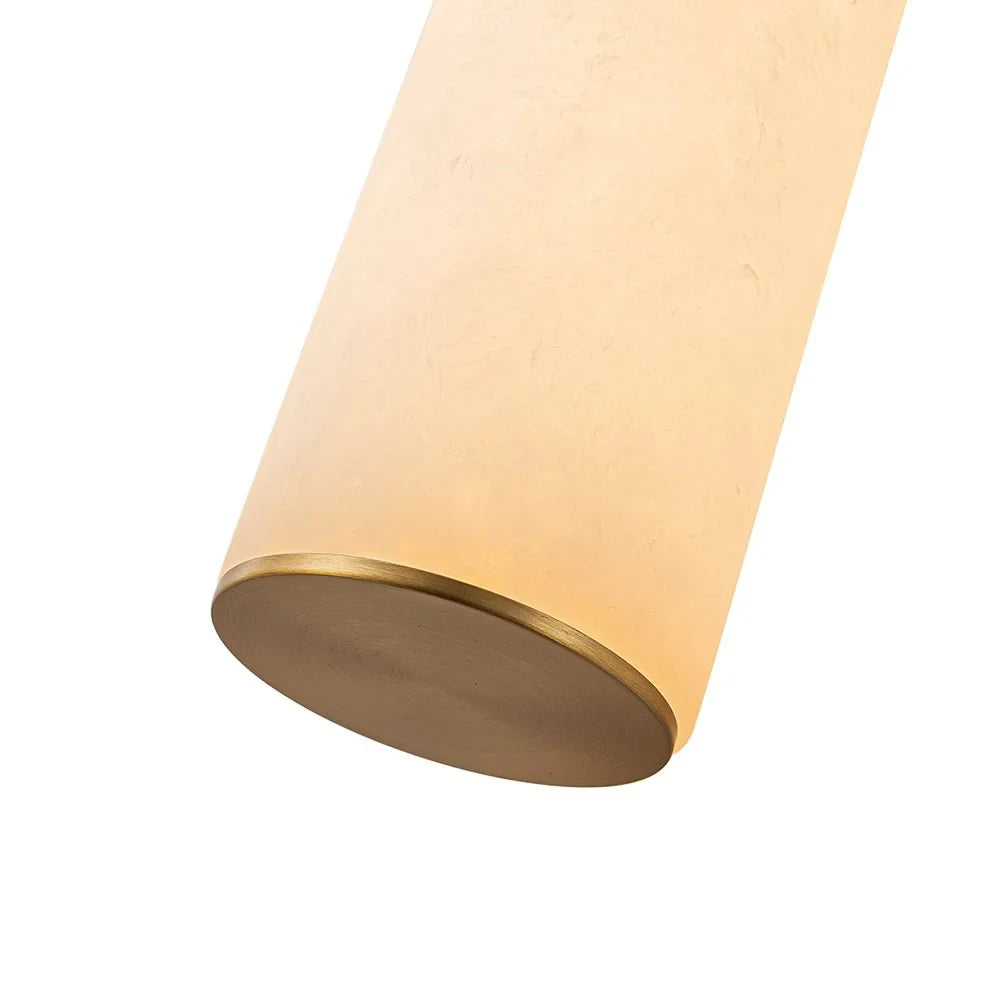 Linear LED wall light with a veined shade, shade end detail