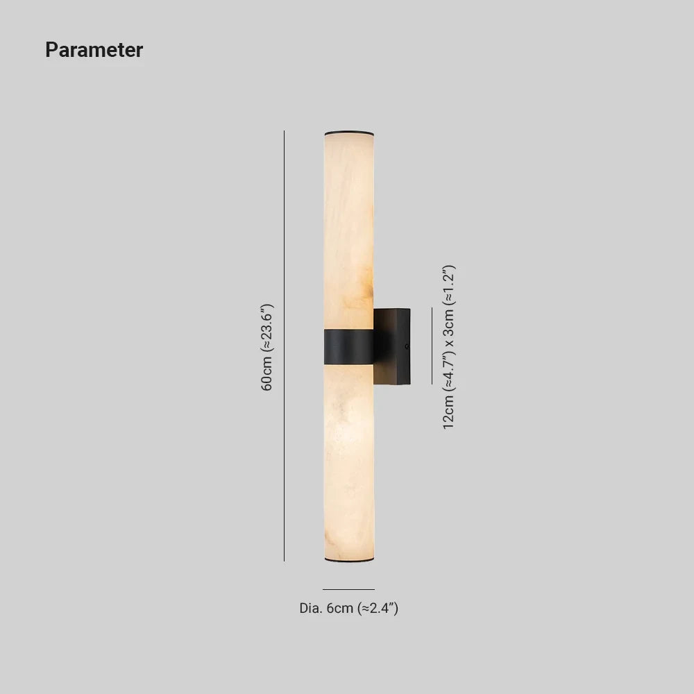 Linear LED wall light with a veined shade, with its dimensions