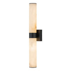 Linear LED wall light with a veined shade, in black, upright