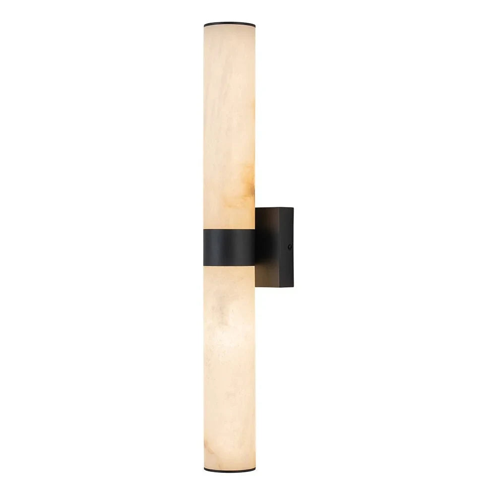 Linear LED wall light with a veined shade, in black, upright