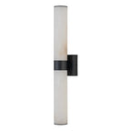 Linear LED wall light with a veined shade, in black, upright